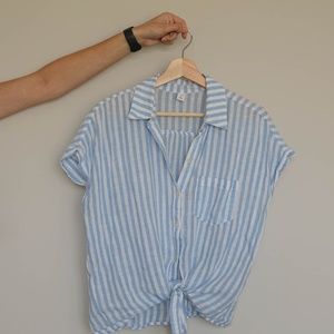 Blue & White Striped Linen Blend Button Up by Old Navy
